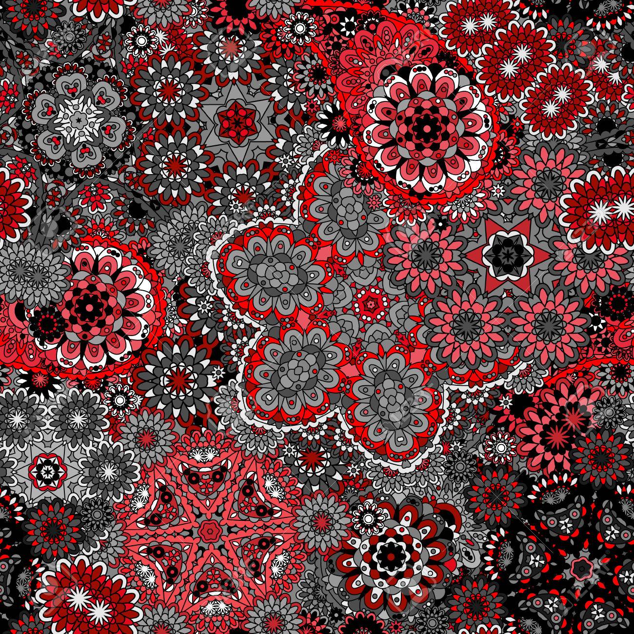 伝統的な東洋のペイズリー柄 シームレスなヴィンテージ赤グレー花背景 布 繊維 紙 カード 招待状 壁紙 Web デザインの折り返しのための装飾的な飾り背景 のイラスト素材 ベクタ Image