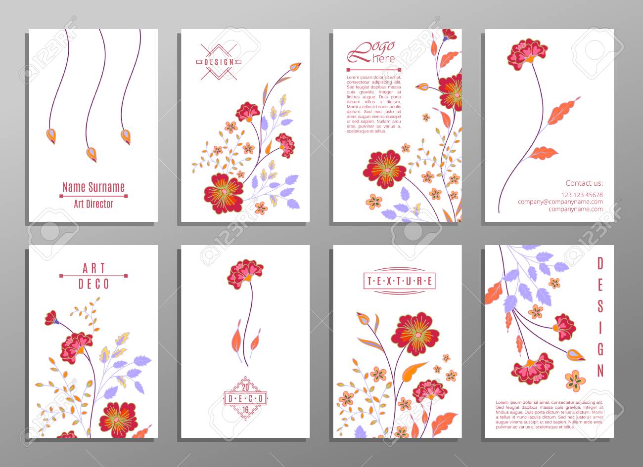 collection of cute universal cards with flowers for your design