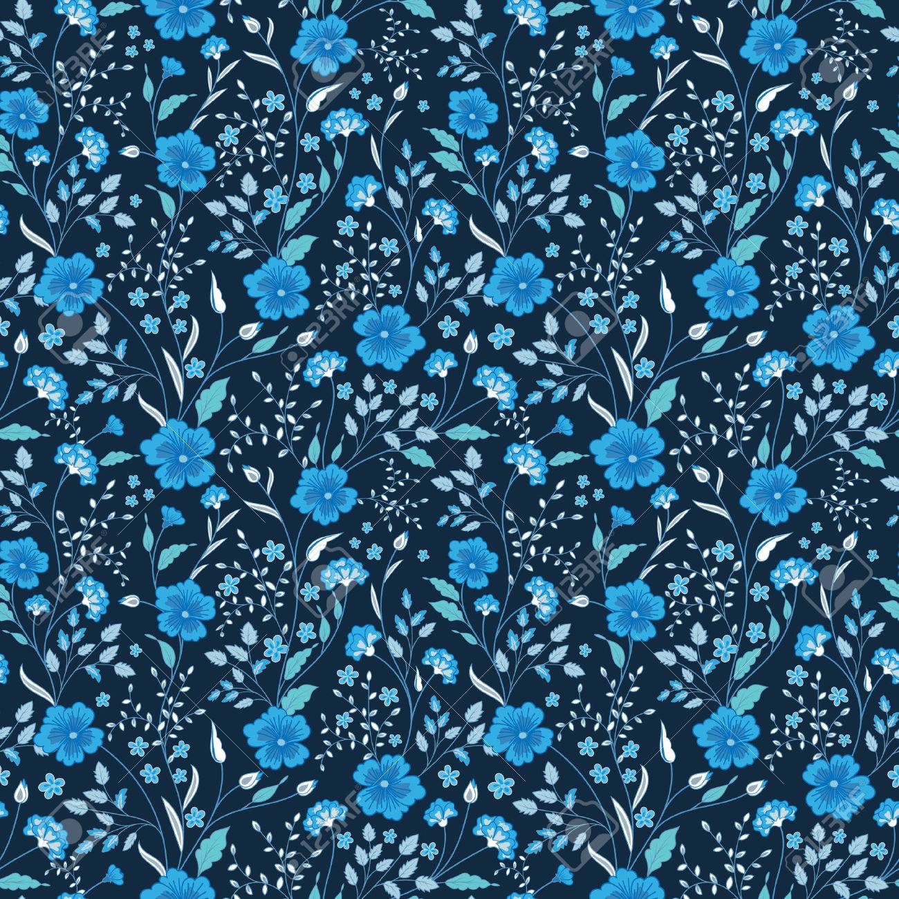 花柄アート素材 ネイビーブルーフランス人デザイン