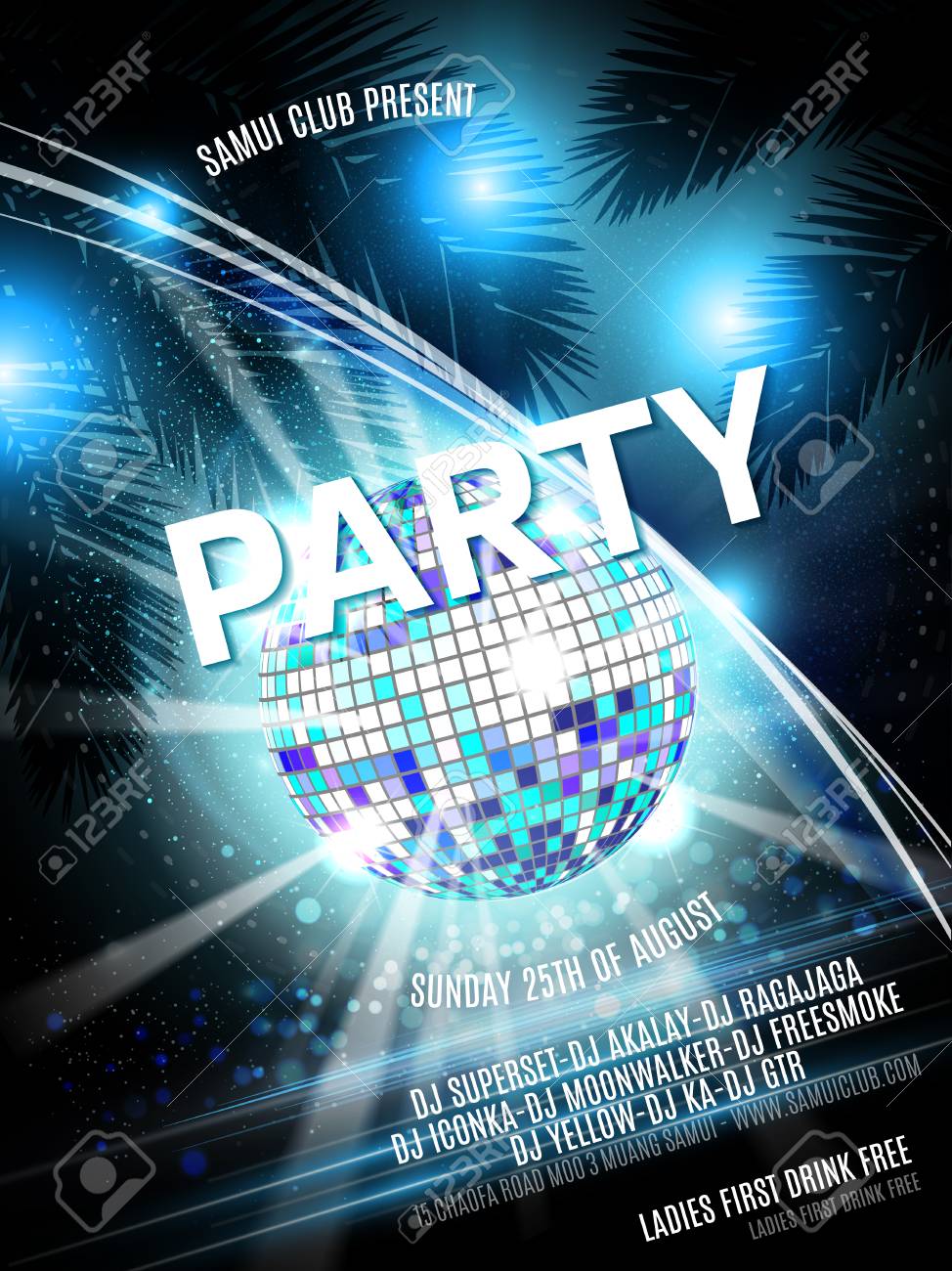 vector party flyer design with disco ball on shiny background party flyer maker online free