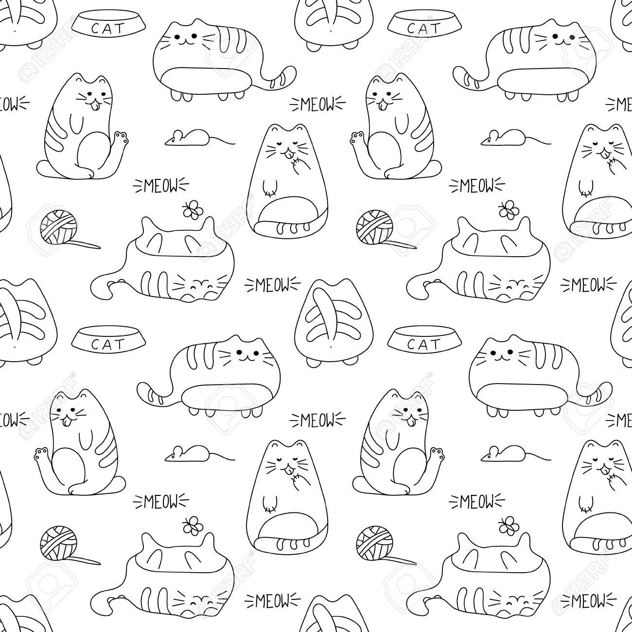 Teste Padrão Dos Gatos Da Garatuja De Kawaii Fundo Animal Bonito Grande  Para O Livro Para Colorir, O Envolvimento, Imprimir, a Te Ilustração do  Vetor - Ilustração de cartoon, divertimento: 143706077