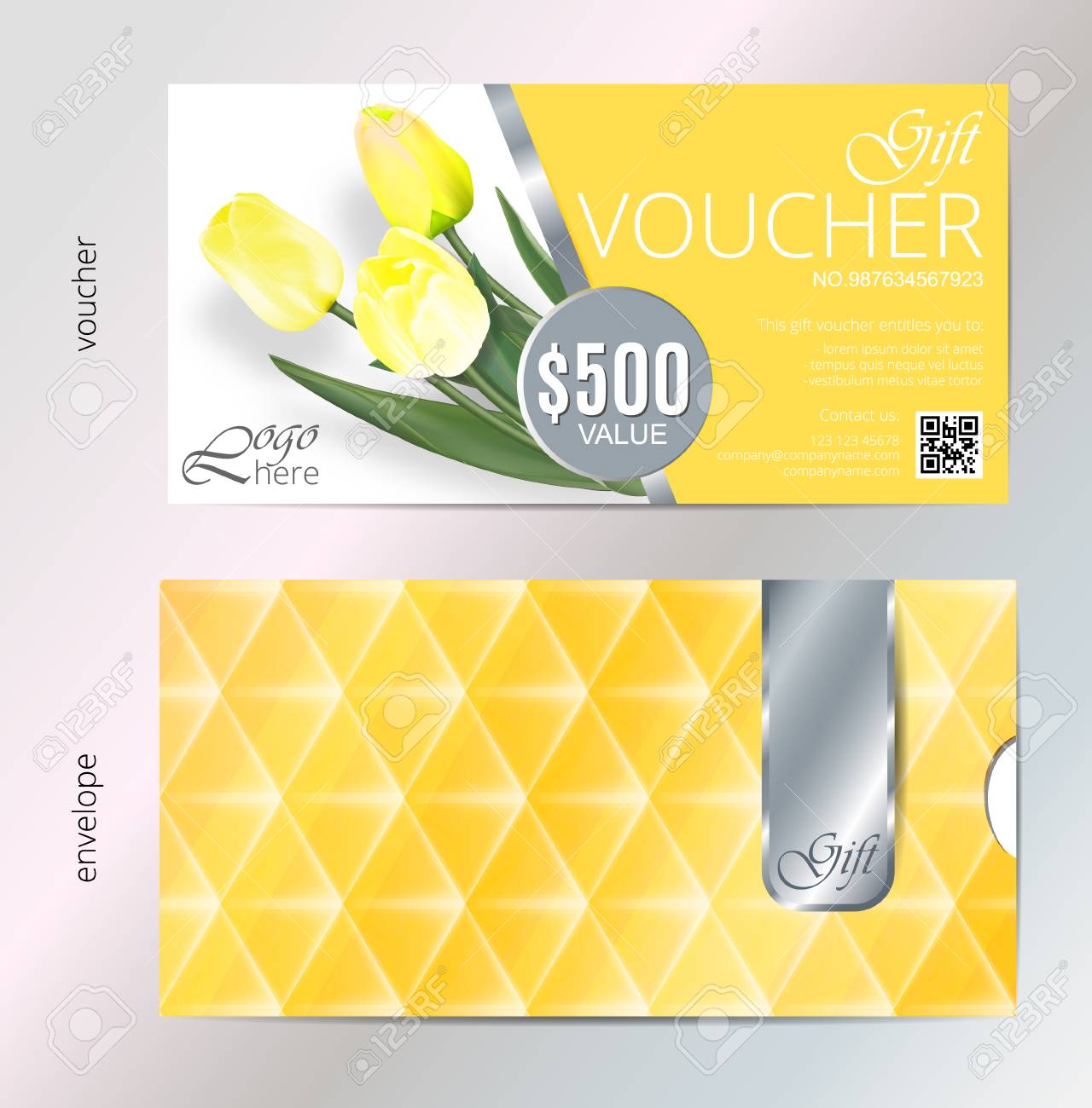 gift voucher template with yellow tulip flowers vector abstract free beauty gift voucher template