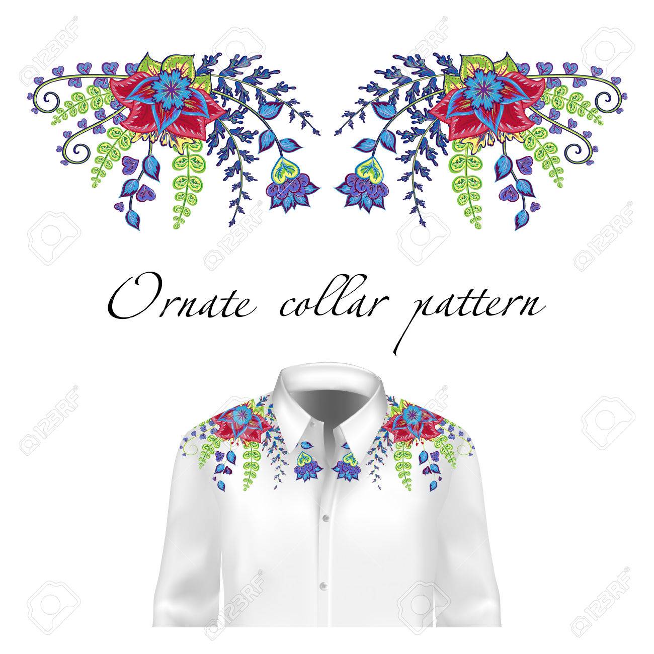 Diseño Vectorial Para Camisas De Cuello Y Blusas. Coloridas Flores étnicas Línea De Cuello. Bordados Para Moda Ilustraciones Svg, Vectoriales, Clip Art Vectorizado Libre De Derechos. Image 84138699.