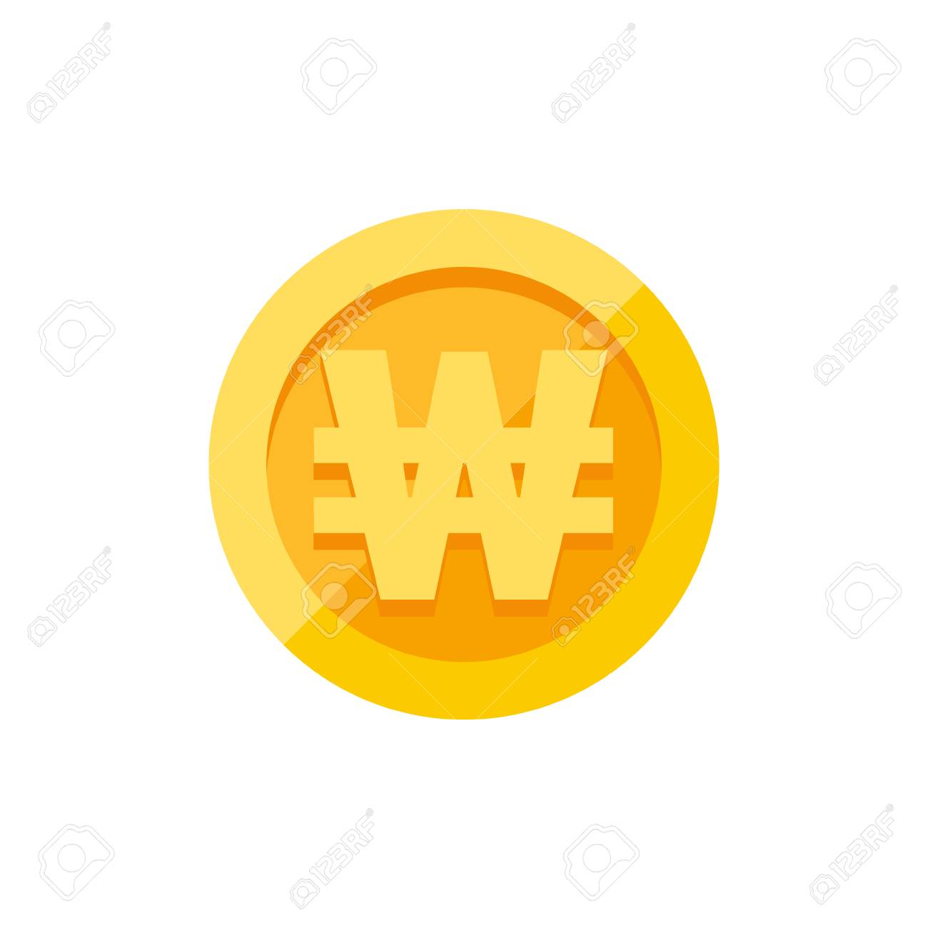 Korean Won Currency Symbol On Gold Coin, Money Sign Flat Style Vector  Illustration Isolated On White Background 免版稅剪貼畫，向量插圖和庫存圖片. Image 94838151
