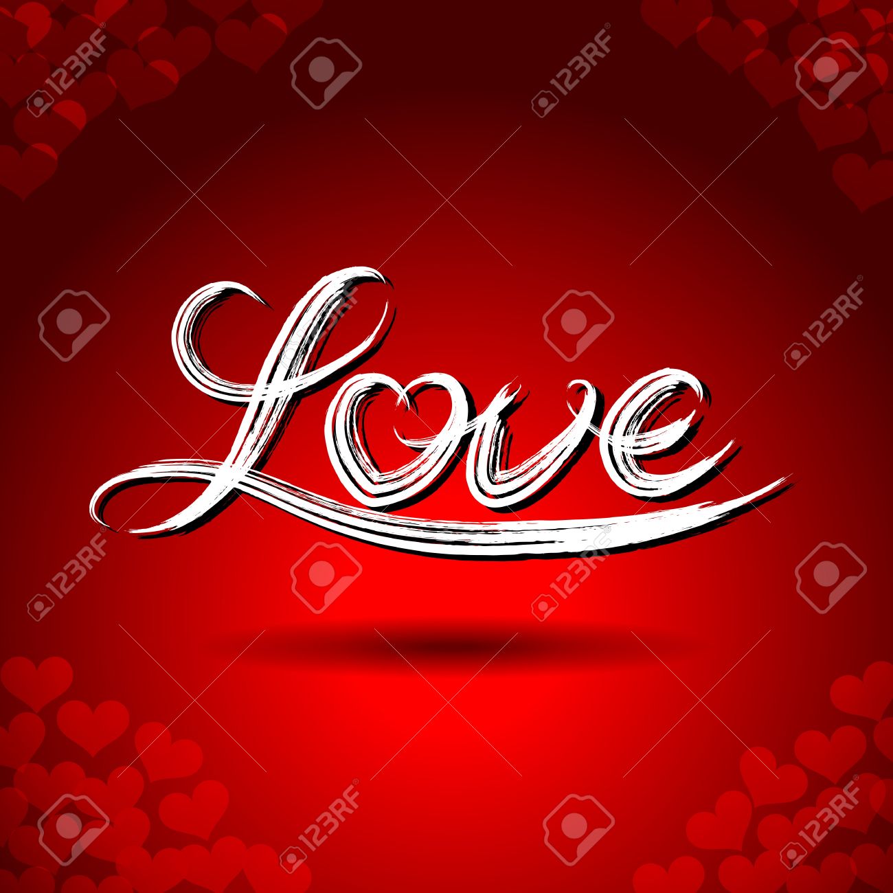 ベクトル フリーハンド文字 愛 赤いハート形のパターンの背景にテキストのいたずら書きのイラスト素材 ベクタ Image