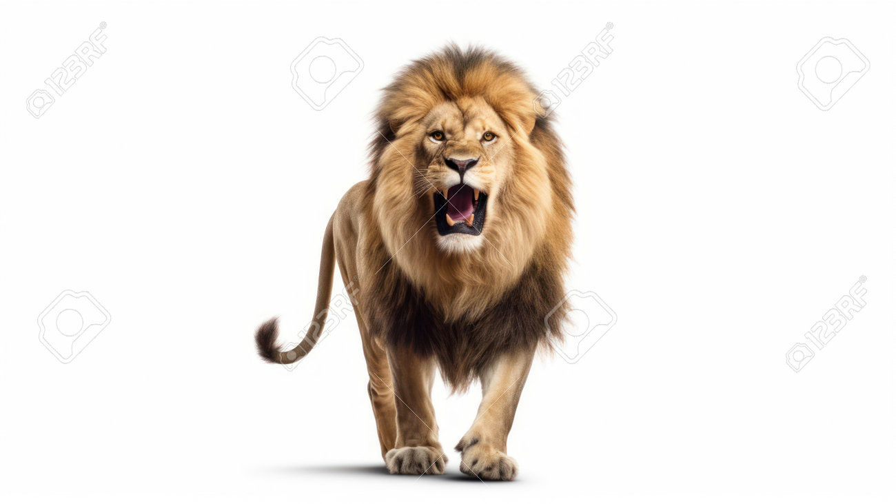 Side View Of A Lion Walking And Roaring, Isolated On White Background Stock  Photo, Picture and Royalty Free Image. Image 208368947., image size:1300x731