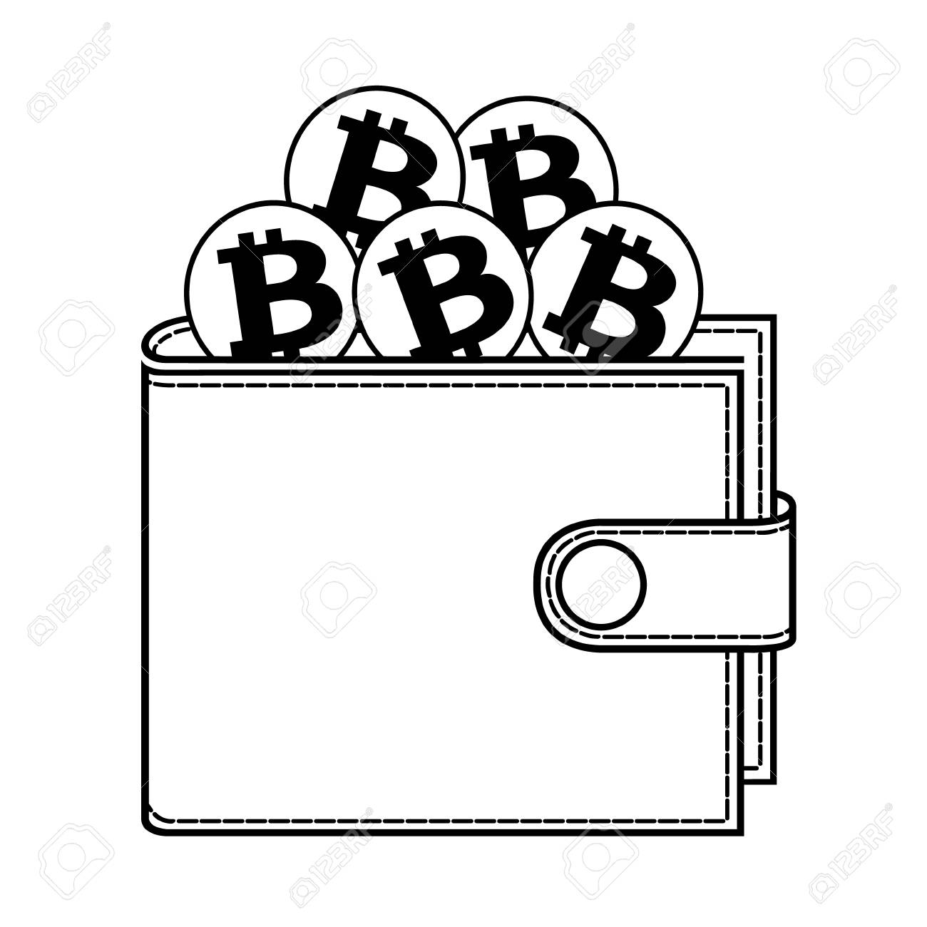 비트 코인 지갑, 지갑에 암호화 된 Currensy, 디자인 컨셉 흑백 로열티 무료 사진, 그림, 이미지 그리고 스톡포토그래피.  Image 97042001