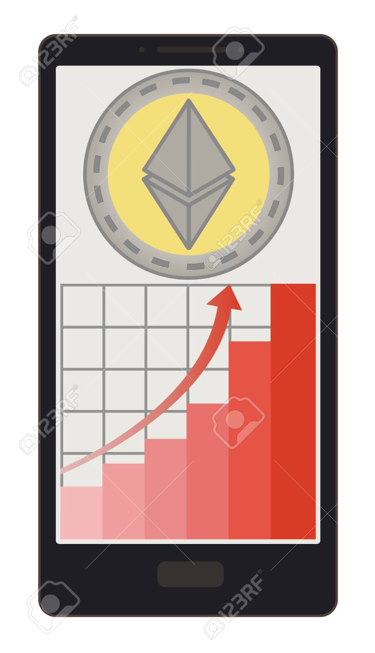 전화 화면에 성장 그래프와 이더 리움 동전. 로열티 무료 사진, 그림, 이미지 그리고 스톡포토그래피. Image 97837063