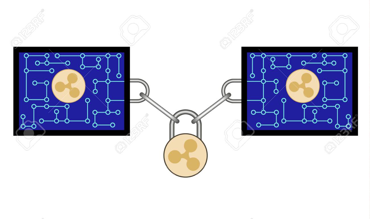 블록 암호화 통화 블록 체인 설계 개념 사이에 잠금 장치가 있는 흰색 배경 체인에 보안 잠금 장치가 있는 리플의 블록 체인 기술 로열티  무료 사진, 그림, 이미지 그리고 스톡포토그래피. Image 103314188