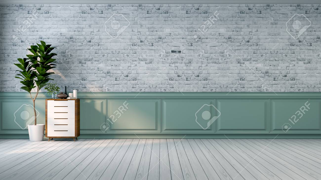 Vintage Loft Interior Plant And Wood Cabinet On Wood Flooring