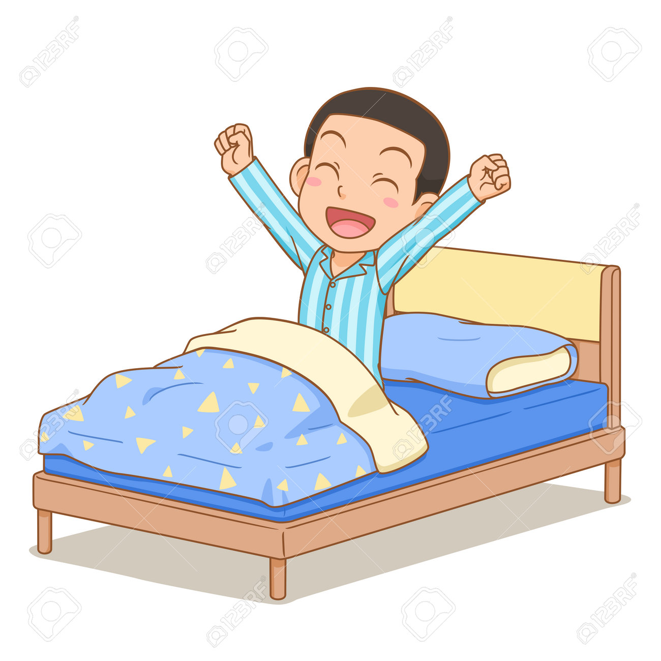 Cartoon Character Of Boy Wake Up On Bed. Клипарты, SVG, векторы, и Набор  Иллюстраций Без Оплаты Отчислений. Image 197906567