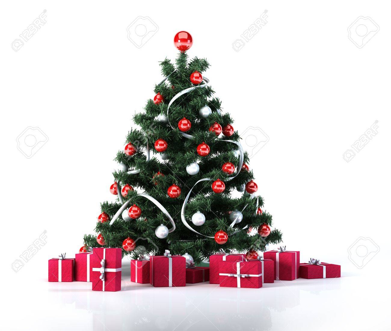 Christmas Tree With Golden And Decoration Below It There Are Several Gifts Packages All Christmas Tree With Golden And Decoration Below It There Are Several Gifts Packages All