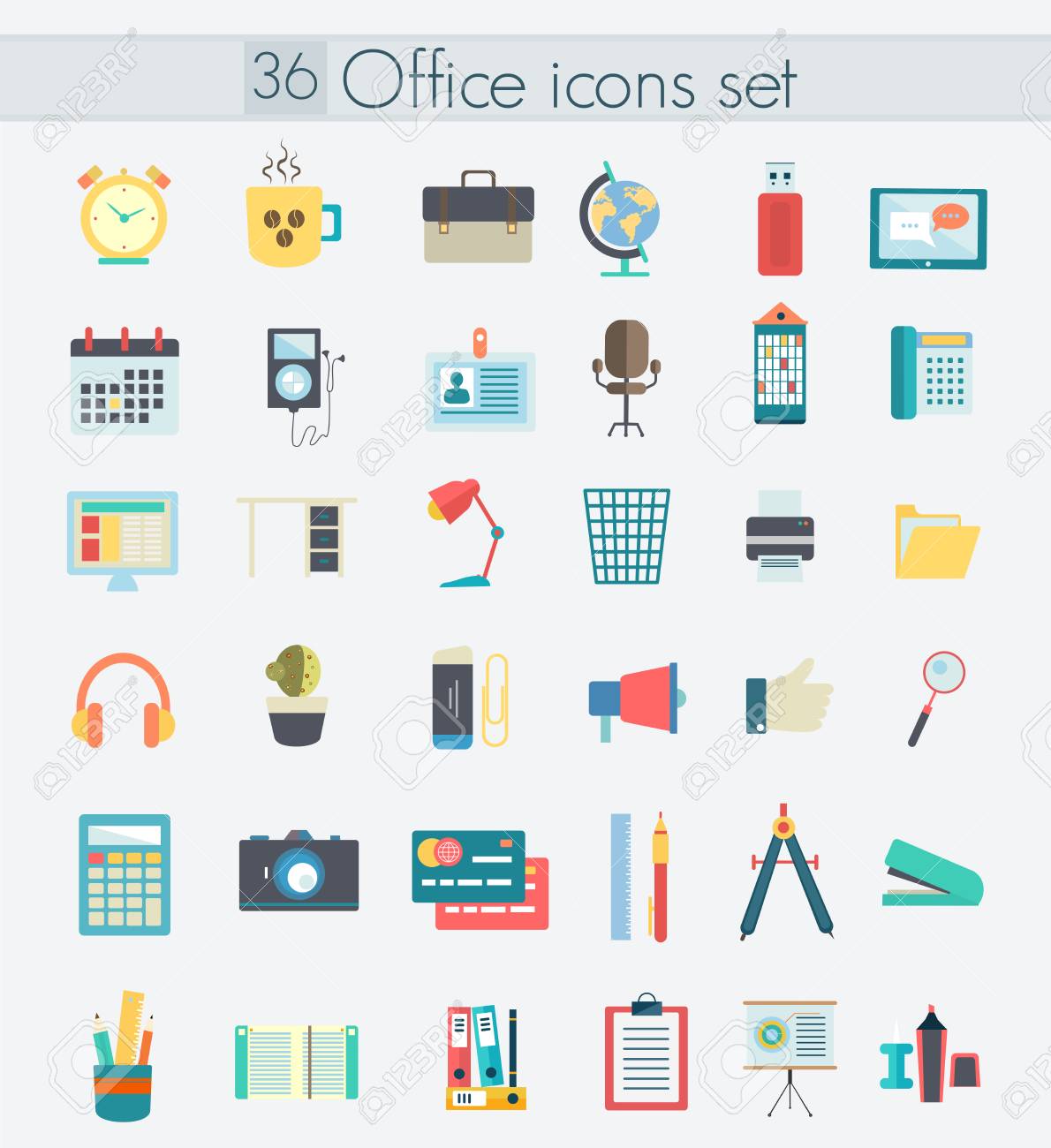 モダンなフラット デザイン カラー オフィス アイコン Web デザインのオブジェクト のイラスト素材 ベクタ Image