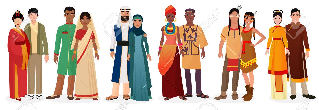 People in national traditional dress clothes. International couples. Native america, japan, china, muslim arabian, india, africa people together set - 66984512 People in national traditional dress clothes. International couples. Native america, japan, china, muslim arabian, india, africa people together set - 66984512