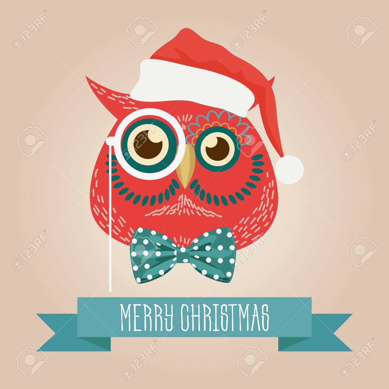 クリスマスかわいい森のフクロウ鳥頭ロゴ ベクトル モダンなおしゃれなフクロウ鳥動物服 のイラスト素材 ベクタ Image