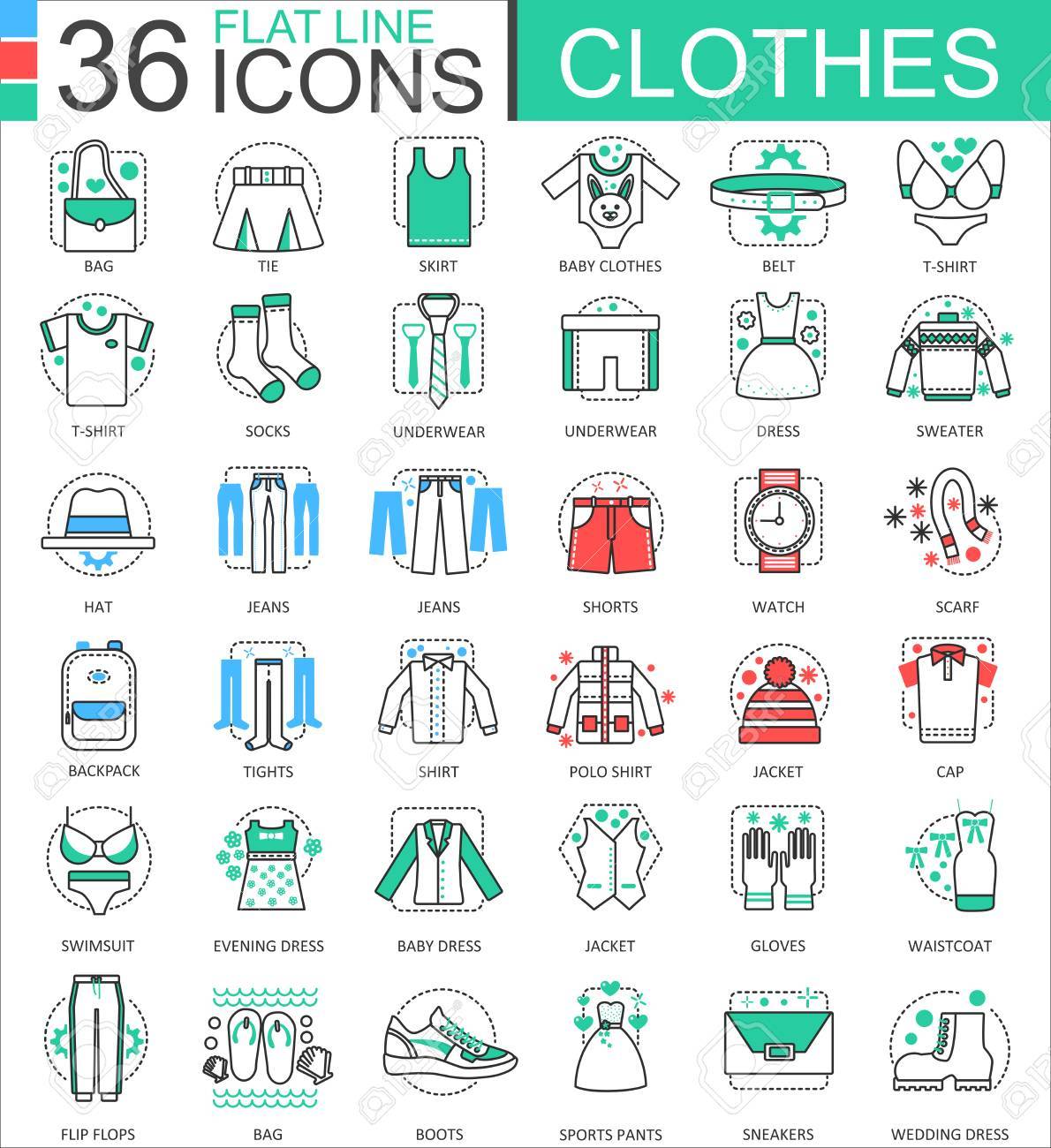 ベクトルの服靴フラット ライン概要アイコンのアプリと Web デザインです 服靴アイコン のイラスト素材 ベクタ Image