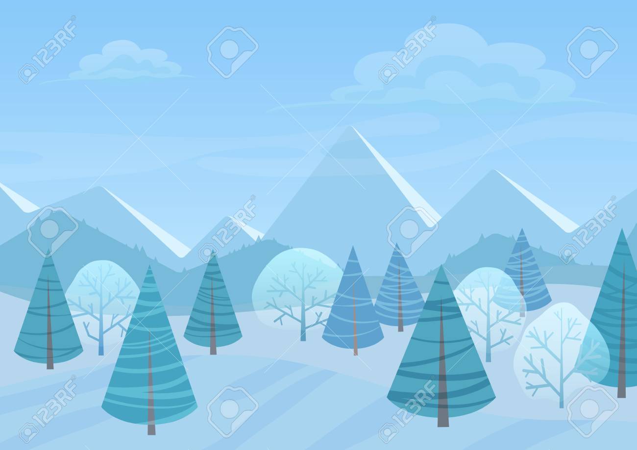 Beautiful Chrismas winter flat landscape background. Christmas forest woods with mountains. New Year winter vector landscape. - 72780349 Beautiful Chrismas winter flat landscape background. Christmas forest woods with mountains. New Year winter vector landscape. - 72780349