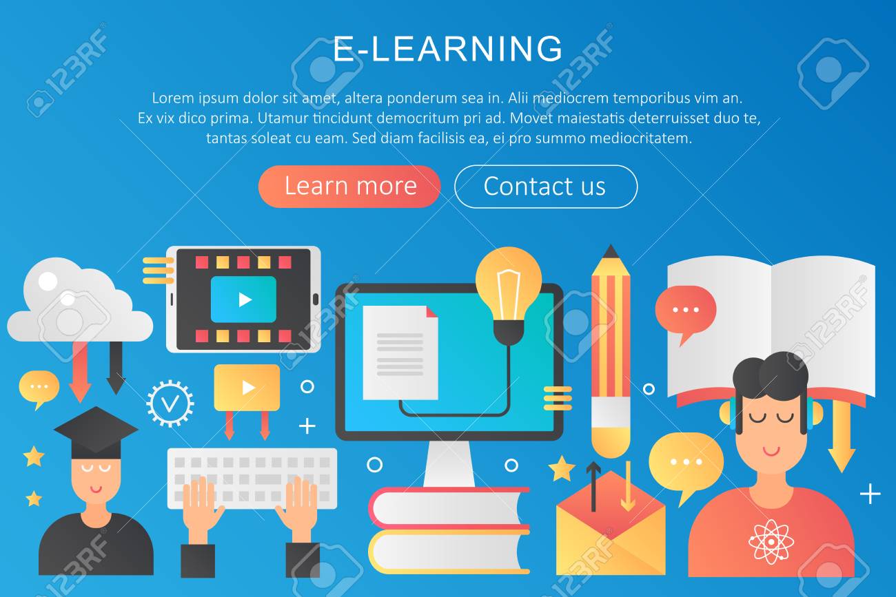 vector trendy flat gradient color elearning online learning concept