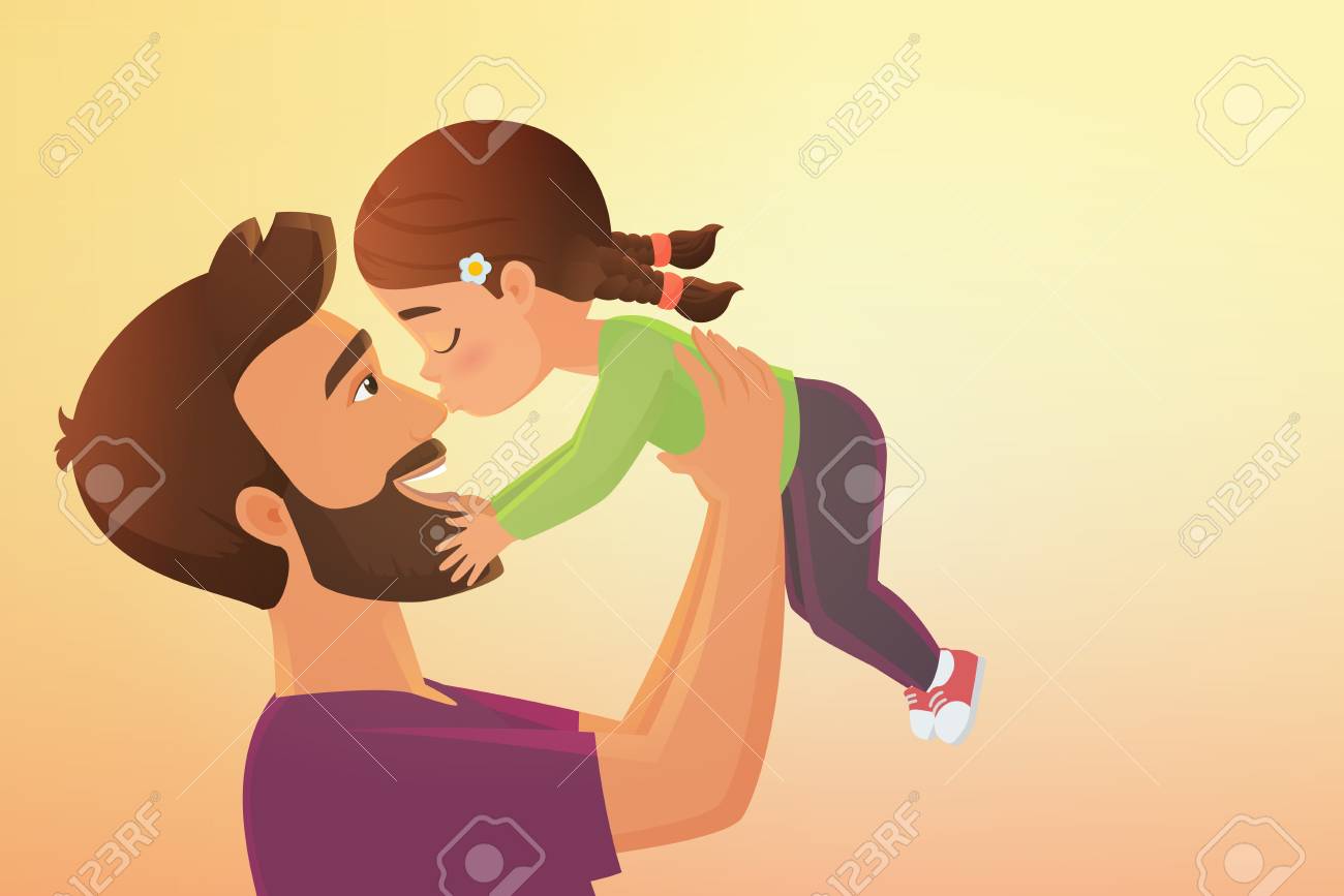 Cute Little Girl Kid Kisses His Happy Father Cartoon Vector Illustration Royalty Free Cliparts Vectors And Stock Illustration Image 122040430