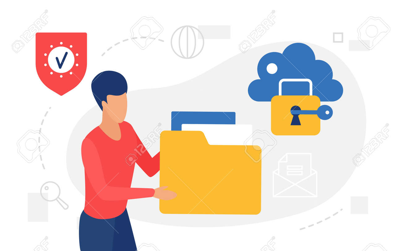 Cloud storage internet technology concept vector illustration. Cartoon man user character holding big folder with information documents to share and upload data files directory, sharing archive - 169878347 Cloud storage internet technology concept vector illustration. Cartoon man user character holding big folder with information documents to share and upload data files directory, sharing archive - 169878347