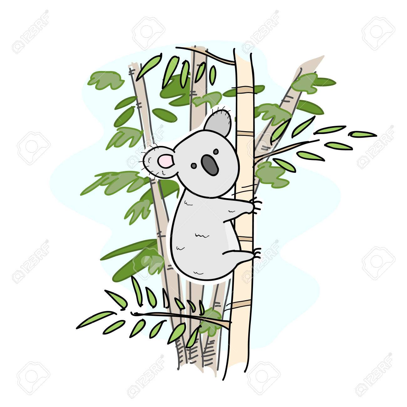 コアラ かわいいコアラの手描きベクトル イラスト コアラ 白い線 および背景の木は 別々 のグループに簡単に編集します のイラスト素材 ベクタ Image