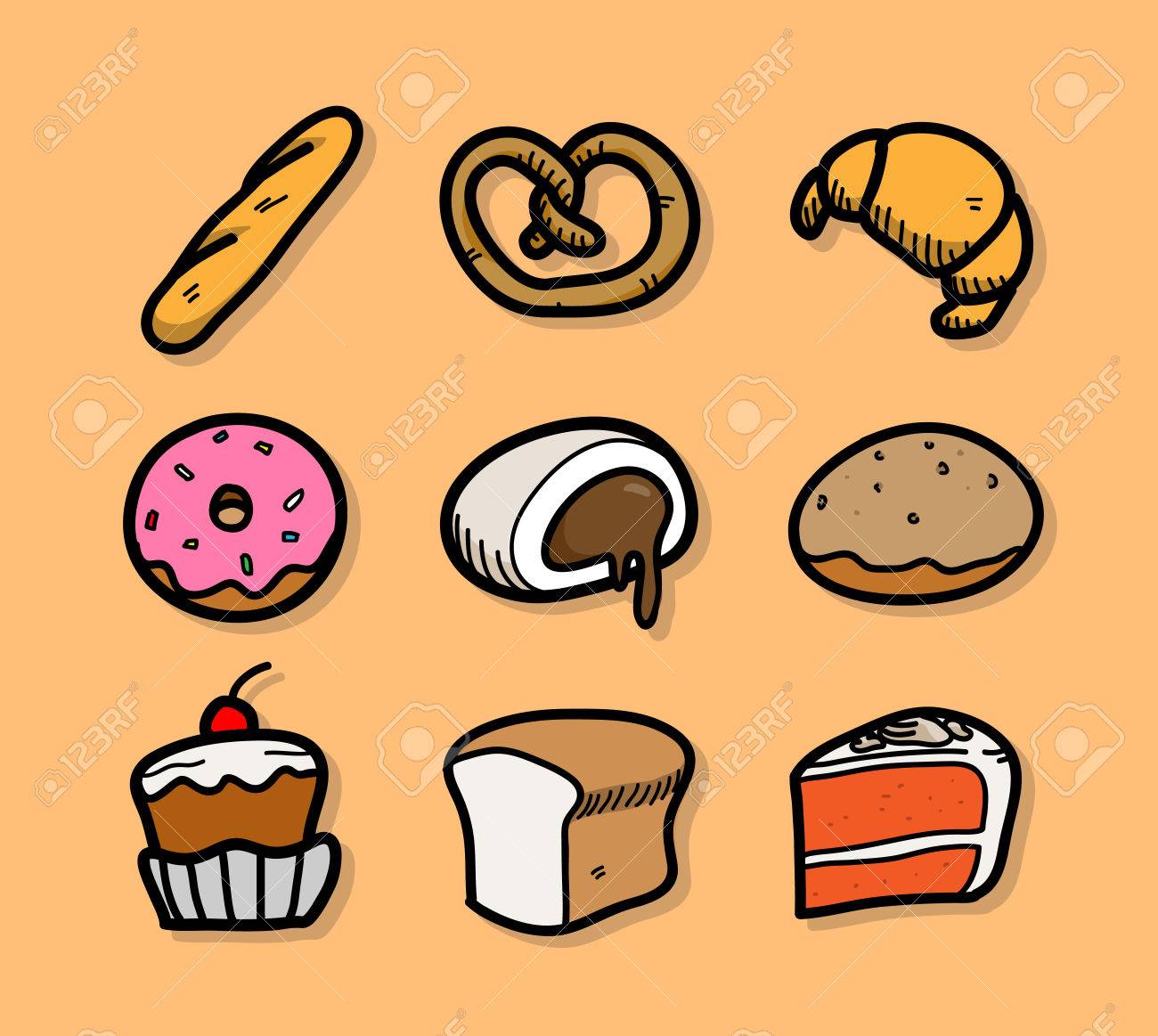 Panaderia Del Icono Un Conjunto De Ilustracion Vectorial De Dibujado A Mano De Elementos De Panaderia Y Pasteleria Aislado En Un Fondo Simple Y Bien Agrupados Para Facilitar La Edicion Ilustraciones Vectoriales