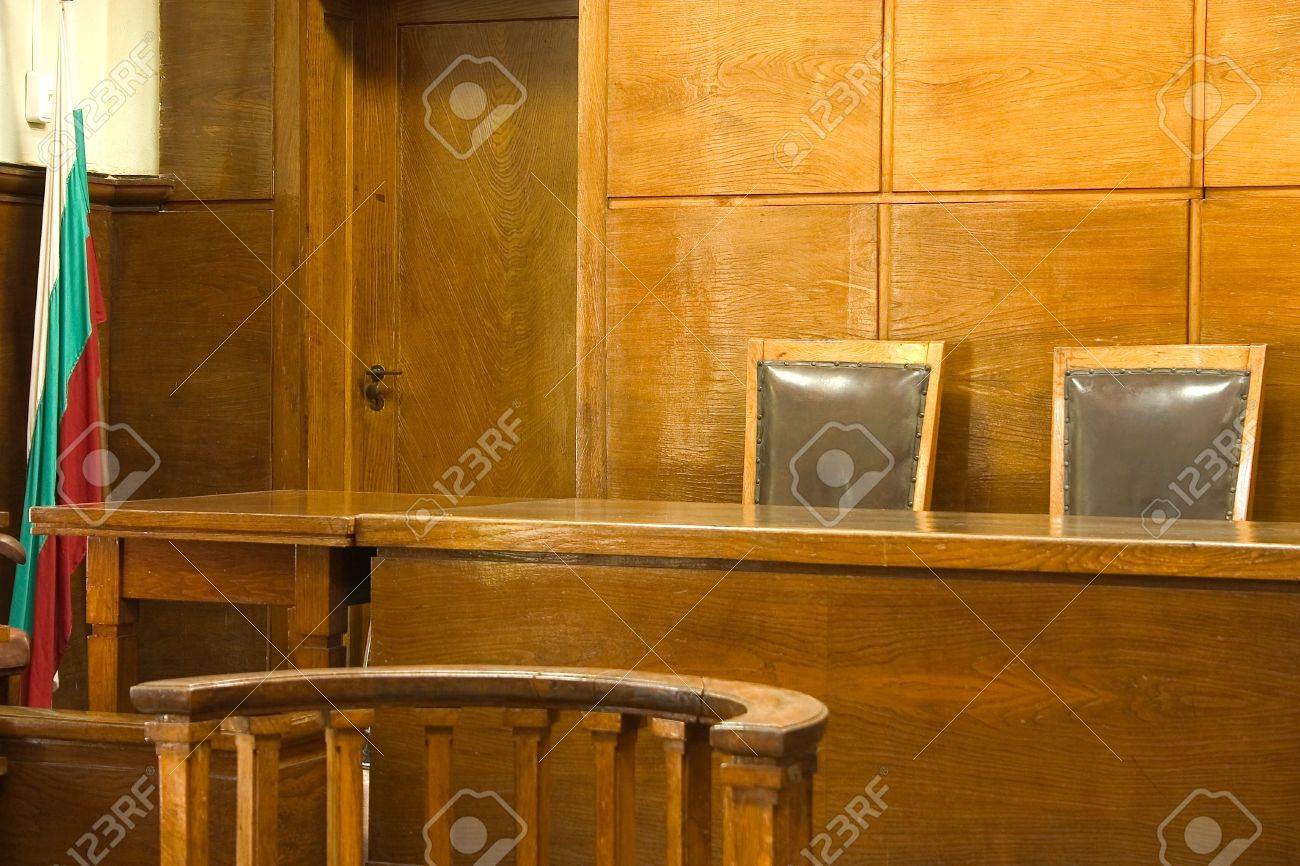 Old Vintage Court Room Close Up Of The Judges Chairs Stock Photo