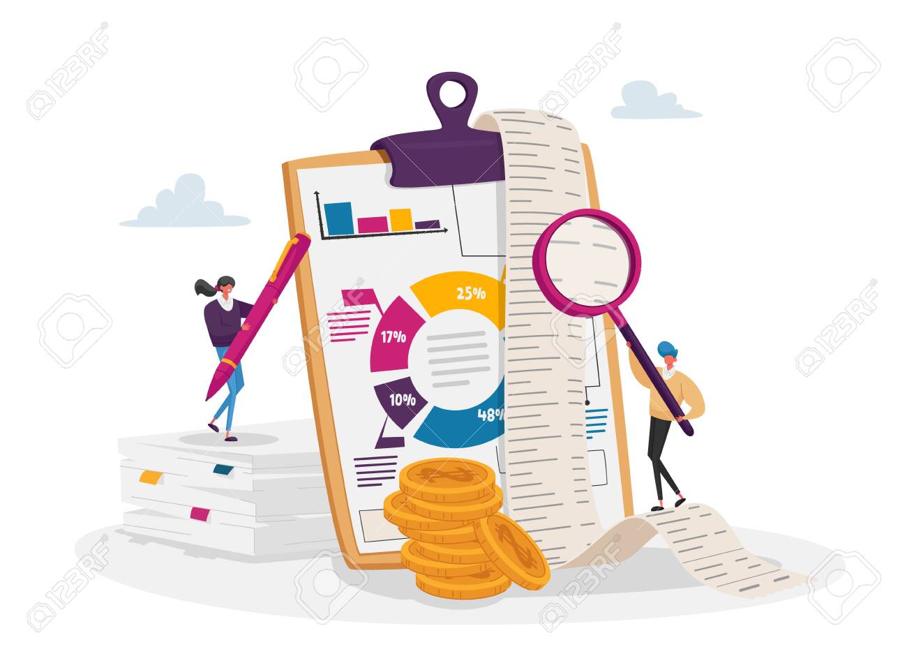 Accounting And Bookkeeping. Tiny Accountant Characters At Huge Clip Board  Filling Bookkeeping Data, Graphs And Charts Royalty Free SVG, Cliparts,  Vectors, and Stock Illustration. Image 156618021., image size:1300x957