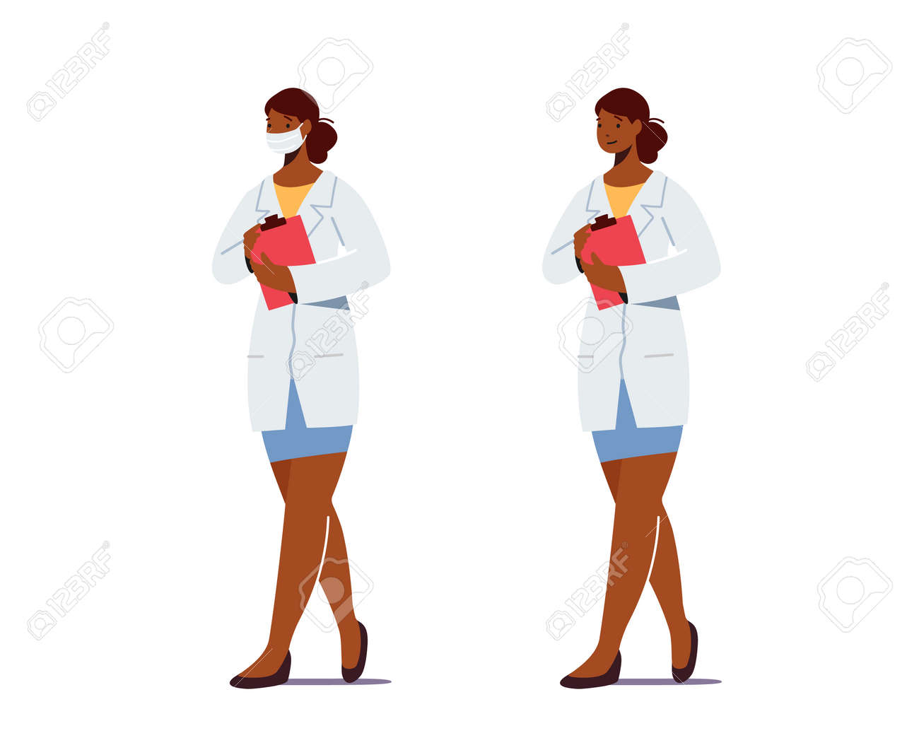 Doctor or Nurse Female Character Physician in White Robe with Clip Board Wear Medical Mask. Clinic, Hospital Staff Work - 166740356 Doctor or Nurse Female Character Physician in White Robe with Clip Board Wear Medical Mask. Clinic, Hospital Staff Work - 166740356