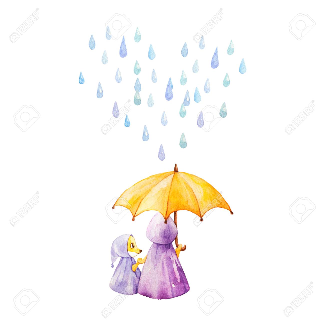 Aquarell Abbildung Fuchse Im Regnerischen Wetter Unter Dem Regenschirm Mutter Und Tochter Herz Aus Regentropfen Lizenzfreie Fotos Bilder Und Stock Fotografie Image 72980584