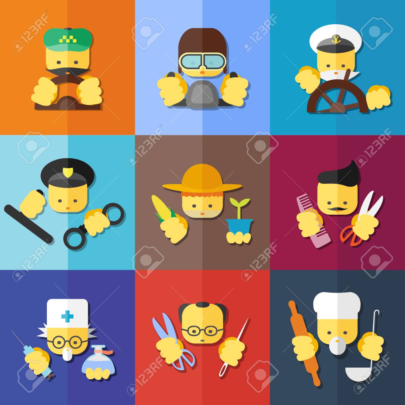 vector flat icon set of profession for websites print and
