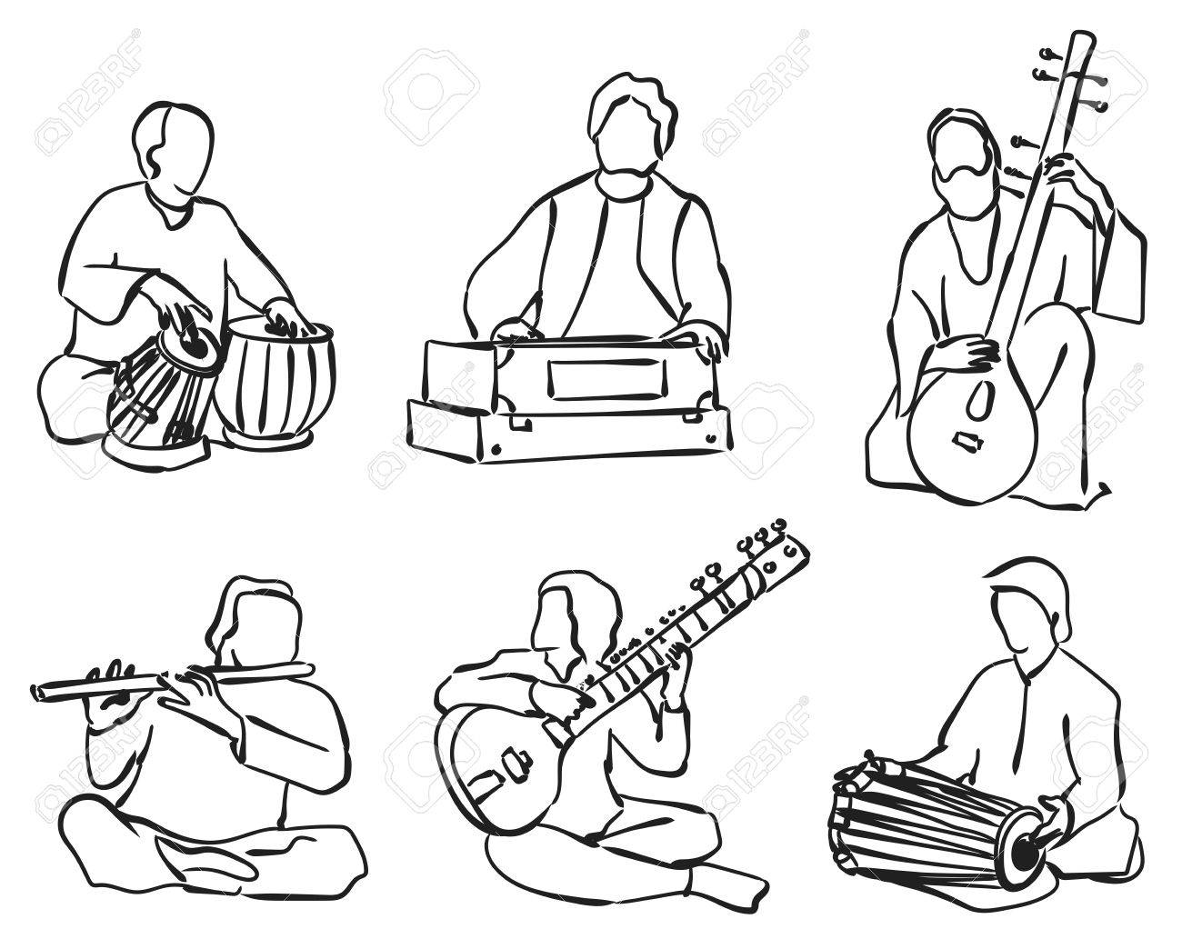 Indian Musician Playing Traditional Musical Instruments Vector Royalty Free Cliparts Vectors And Stock Illustration Image 50528178