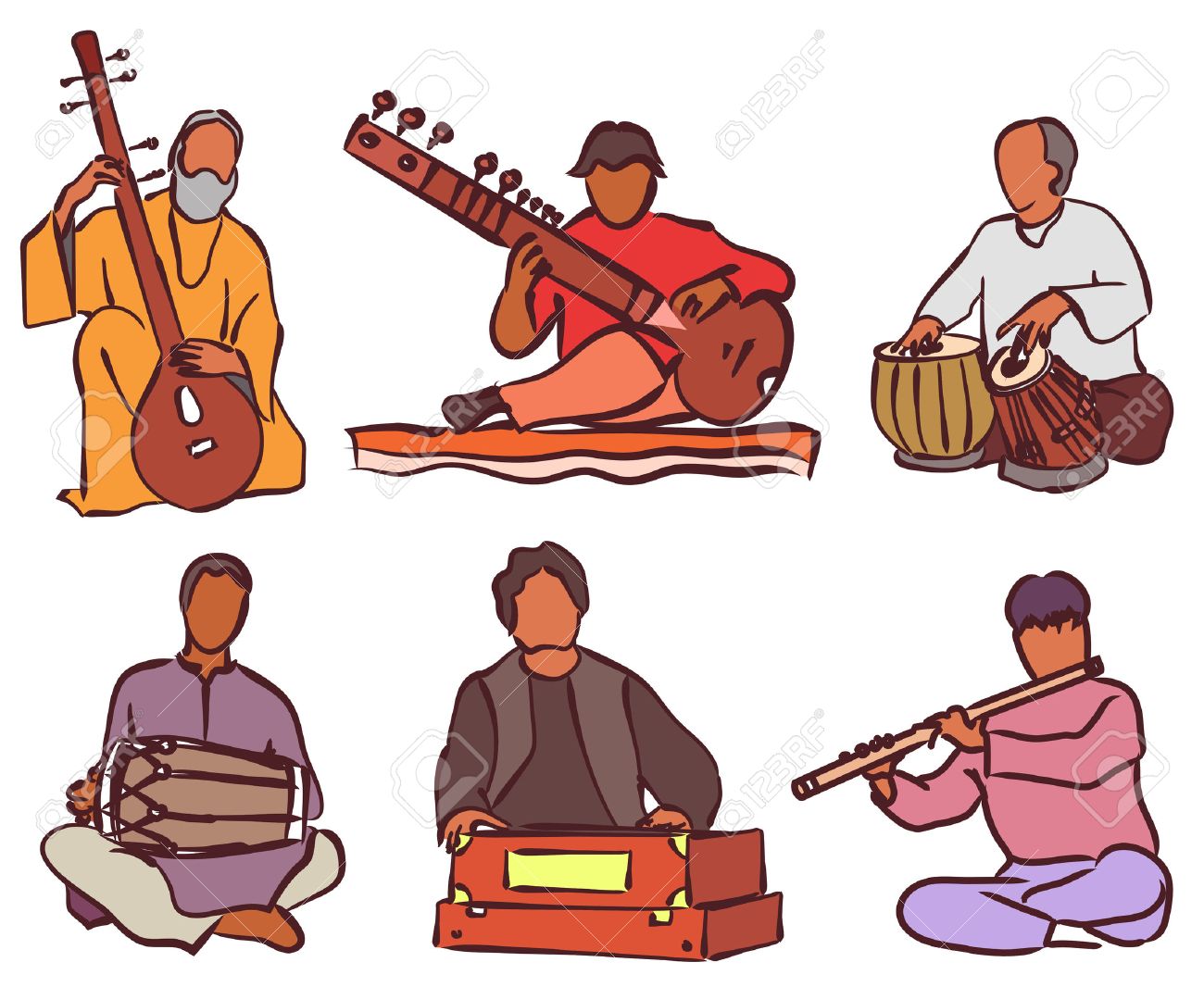 Indian Musician Playing Traditional Musical Instruments Vector Royalty Free Cliparts Vectors And Stock Illustration Image 50912234