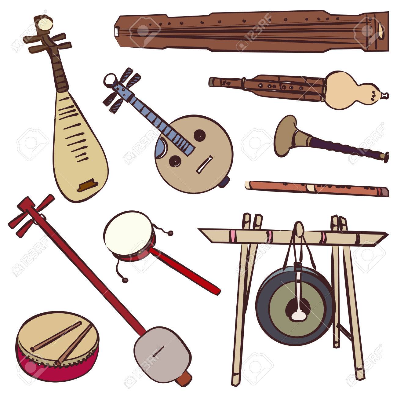 Instruments De Musique Traditionnelle Chinoise Vector Contour Défini Pour La Musique Panneau Clip Art Libres De Droits Vecteurs Et Illustration Image 54293993