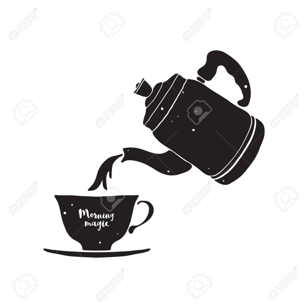 コーヒー ポット カップ朝マジックをレタリングとイラスト のイラスト素材 ベクタ Image