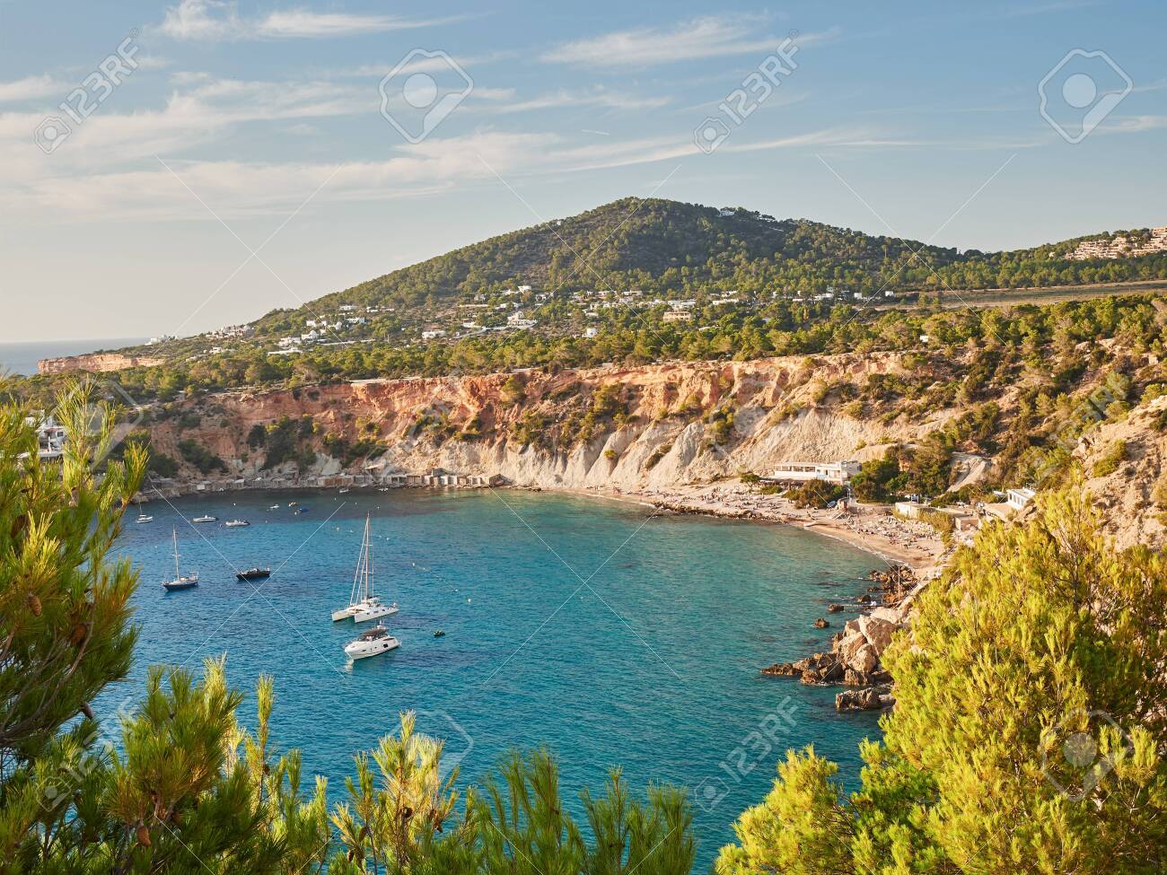 aerial view of natural park and beach of cala D´hort in Ibiza, Balearics,Spain - 133106651 aerial view of natural park and beach of cala D´hort in Ibiza, Balearics,Spain - 133106651