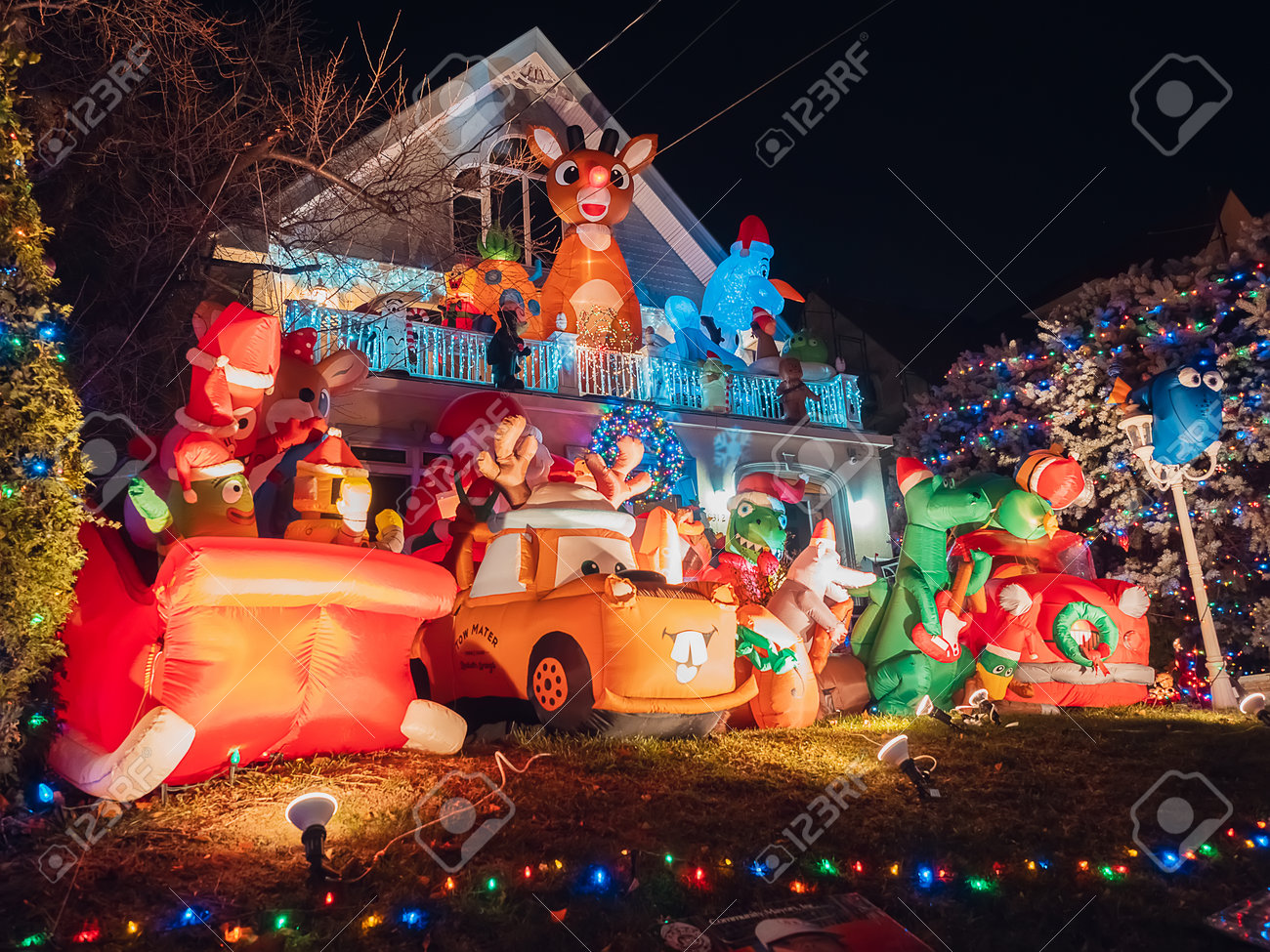 New York, USA, December 27, 2017. famous giant christmas decorations of houses in the neighborhood of dyker heights, in Brooklyn - 160493137 New York, USA, December 27, 2017. famous giant christmas decorations of houses in the neighborhood of dyker heights, in Brooklyn - 160493137