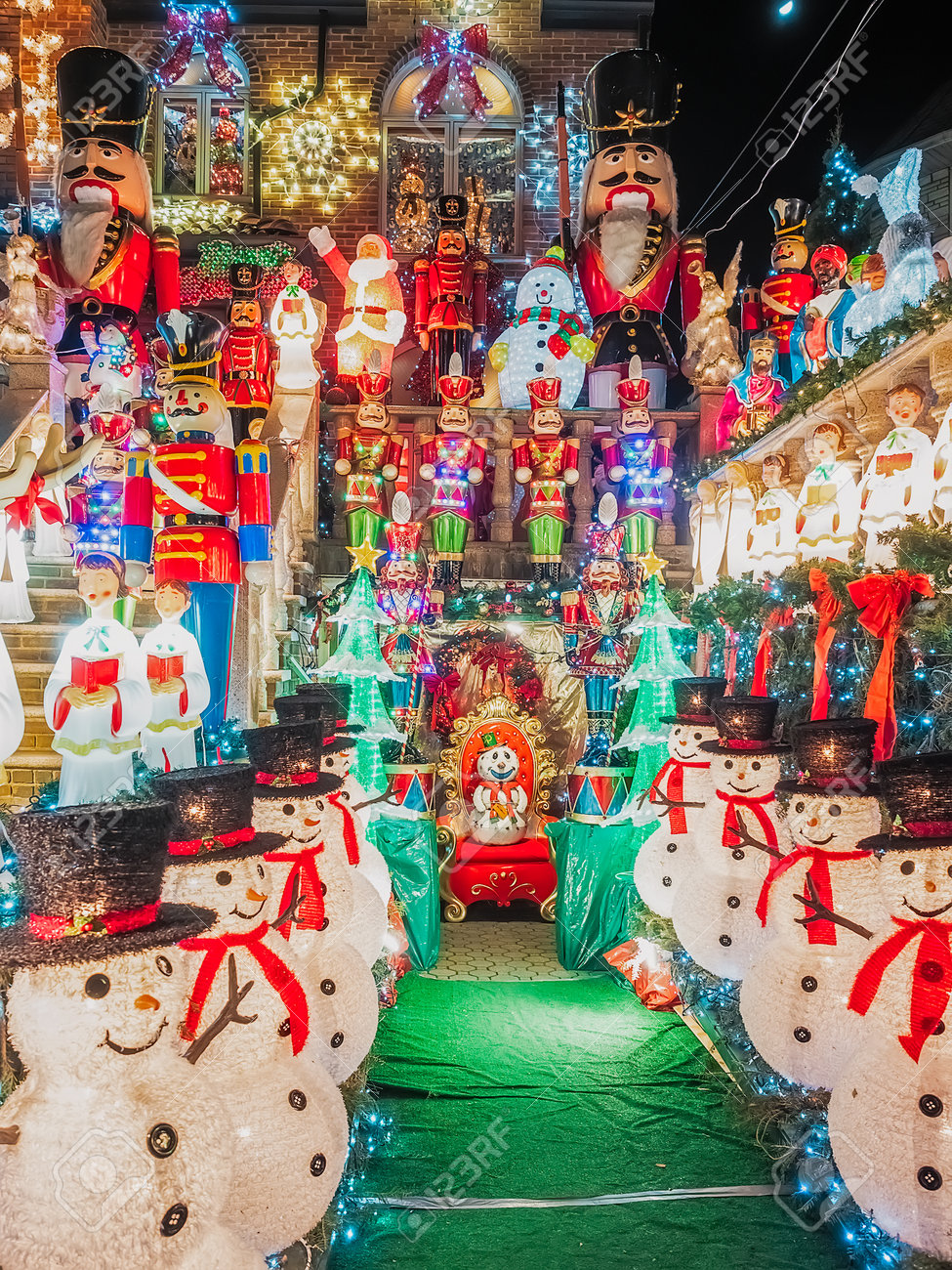 New York, USA, December 27, 2017. famous giant christmas decorations of houses in the neighborhood of dyker heights, in Brooklyn - 160493144 New York, USA, December 27, 2017. famous giant christmas decorations of houses in the neighborhood of dyker heights, in Brooklyn - 160493144