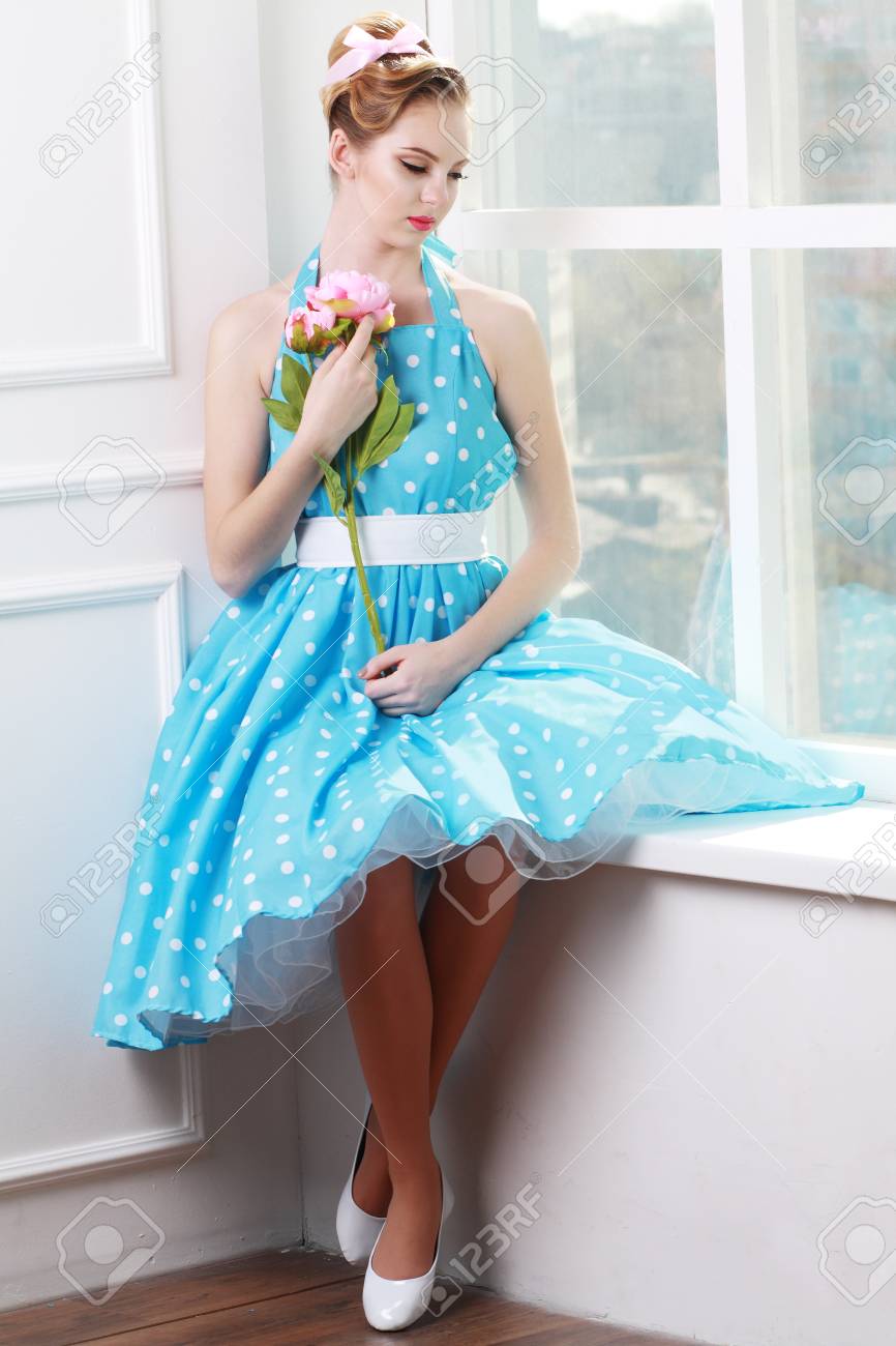 Vintage Style Fashion Portrait Of Cute Sad Blonde Teenager Girl Stock Photo Vintage Style Fashion Portrait Of Cute Sad Blonde Teenager Girl Stock Photo