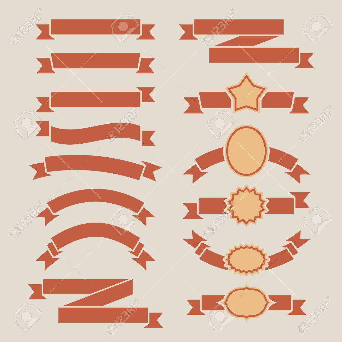 vintage red plain banners vector set isolated on beige background