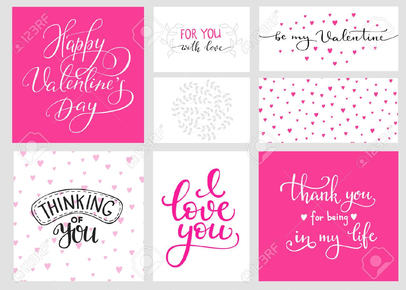 Romantic Valentines day lettering set and color backgrounds. Calligraphy postcard or poster graphic design lettering element. Hand written calligraphy style valentines day romantic postcard. Love you. - 50002977 Romantic Valentines day lettering set and color backgrounds. Calligraphy postcard or poster graphic design lettering element. Hand written calligraphy style valentines day romantic postcard. Love you. - 50002977