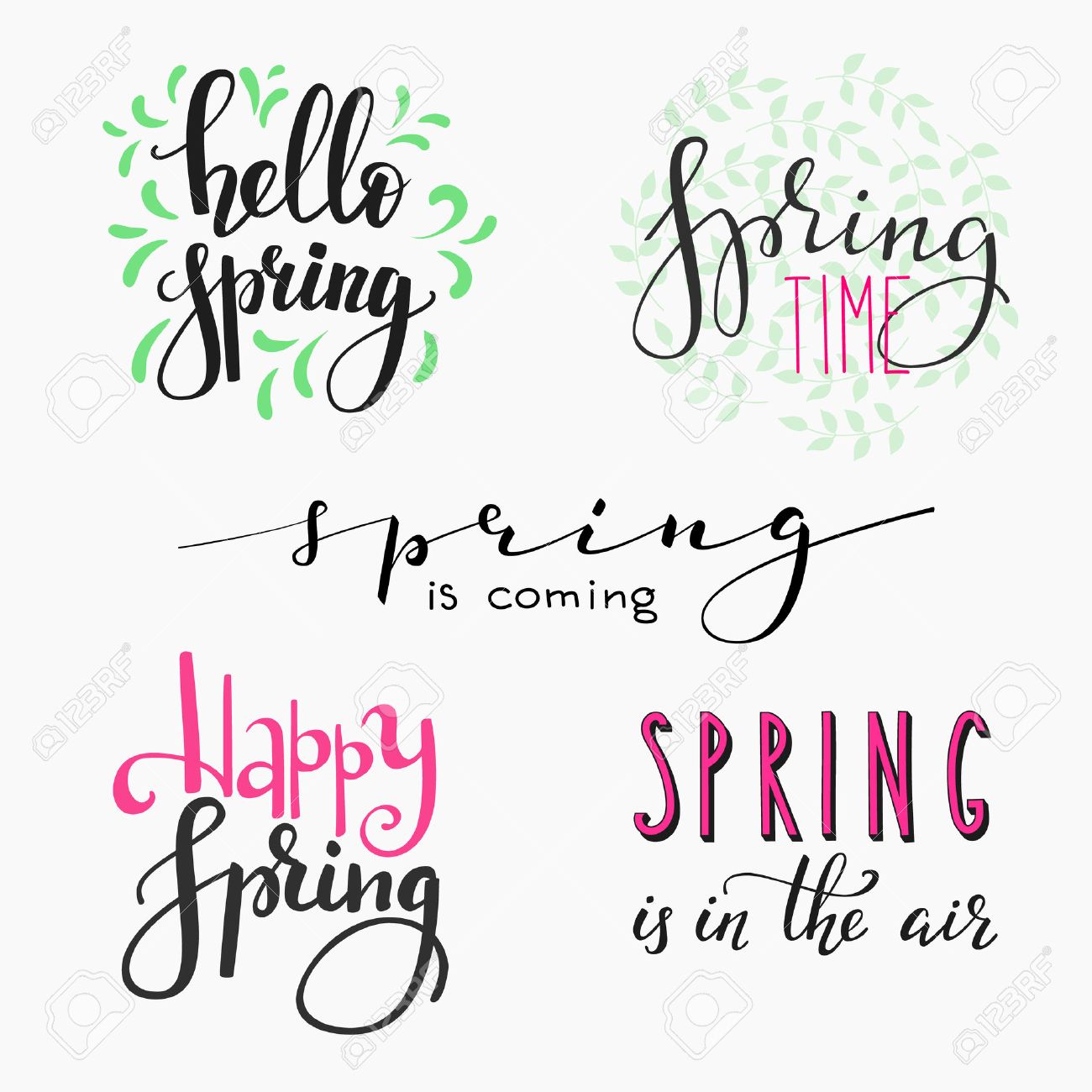 こんにちは春レタリング文字体裁設定 書道春ポストカードやポスター グラフィック デザイン文字要素 手書き書道スタイル春ポストカード 単純なベクトル ブラシ書道 のイラスト素材 ベクタ Image