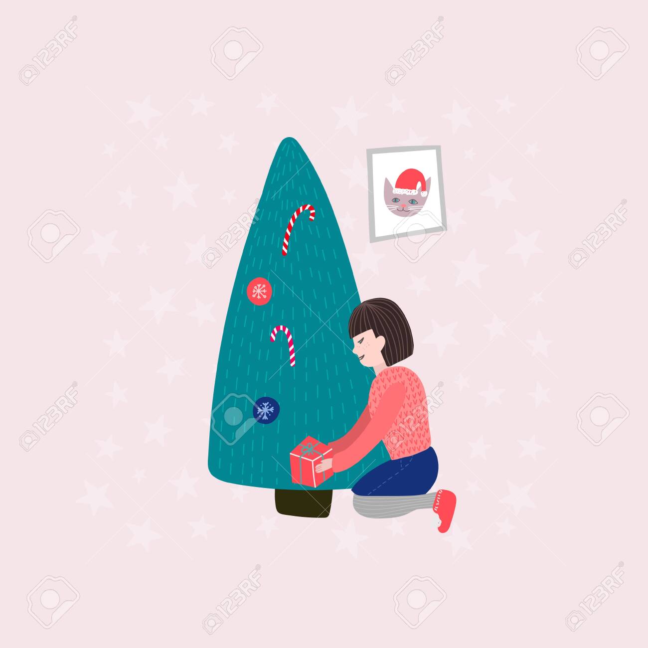 Merry Christmas Tree Happy New Year Simple Card Winter Holidays