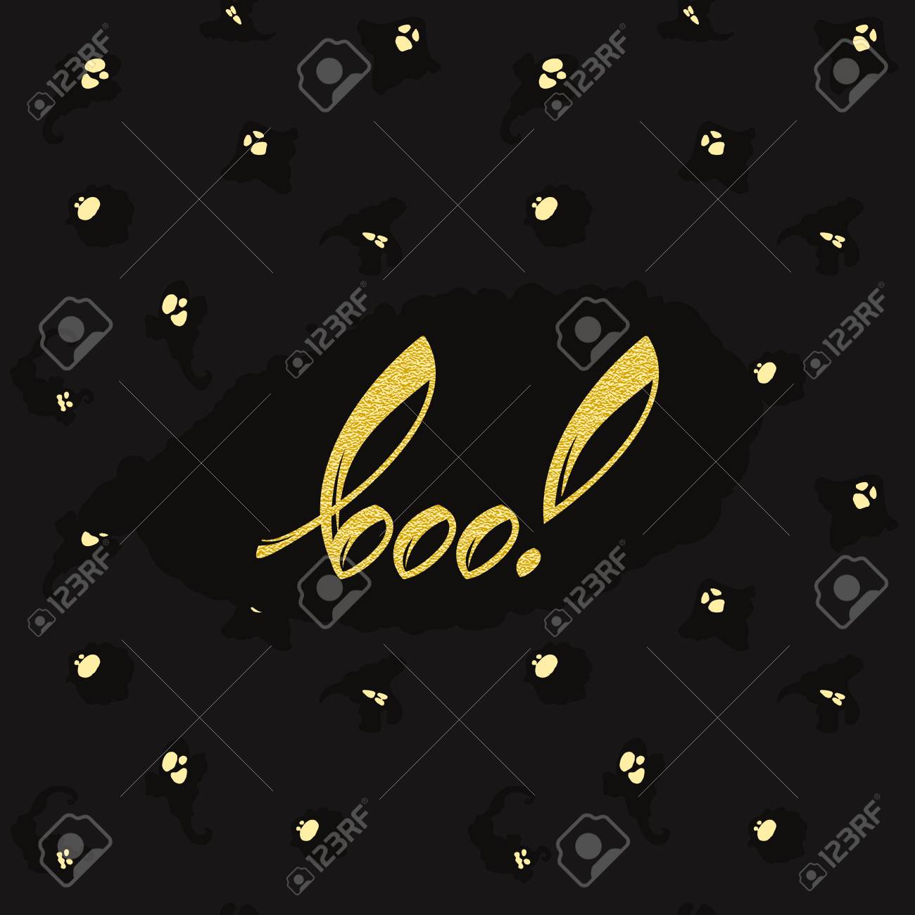 ハロウィンの背景に描かれた単語は ふきだし内ブーイング ゴースト パターン 手のイラスト素材 ベクタ Image