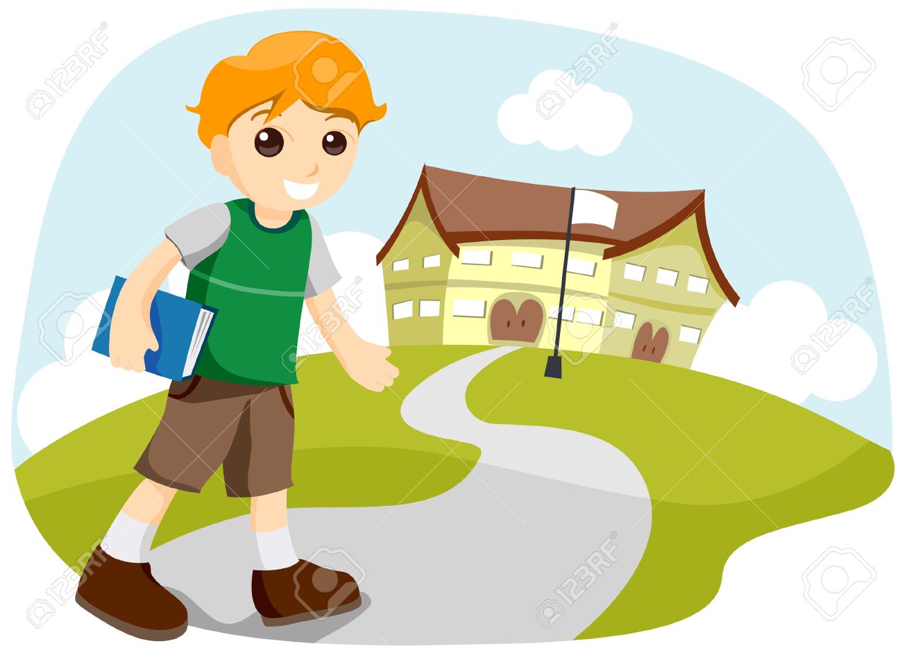 boy going to school with clipping path royalty free cliparts