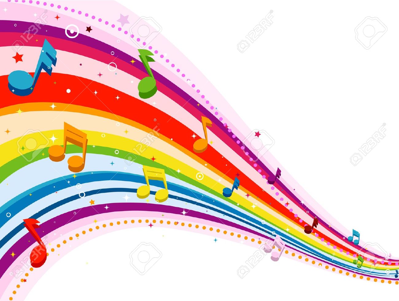 rainbow colored rainbow design with musical notes against white rainbow design