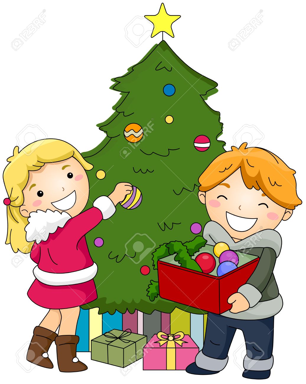 Kids Decorating For Christmas illustration of kids decorating a christmas tree stock photo Kids Decorating For Christmas illustration of kids decorating a christmas tree stock photo