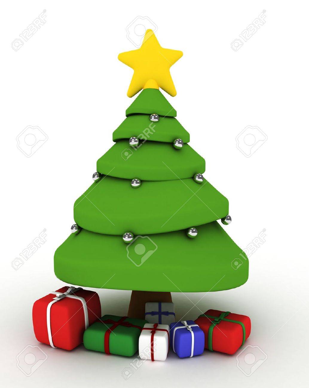 3D Illustration Of A Christmas Tree With Gifts Underneath Stock
