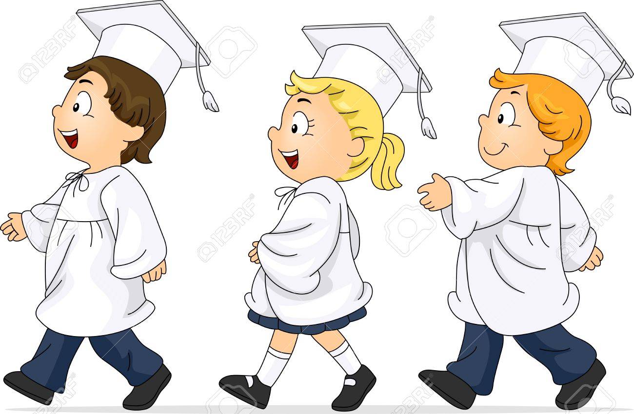 卒業式の行進に参加する子供たちのイラスト の写真素材 画像素材 Image