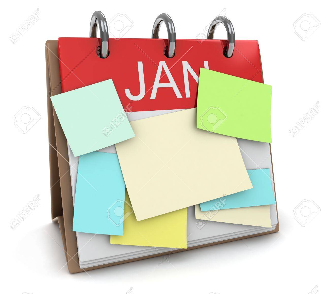 3d illustration of a calendar filled with sticky notes stock photo